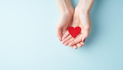 young hands holding or giving a red heart